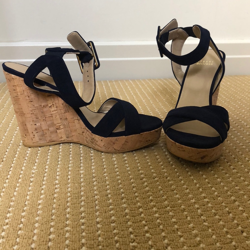 Stuart Weitzman Navy Blue Suede Wedge 7.5